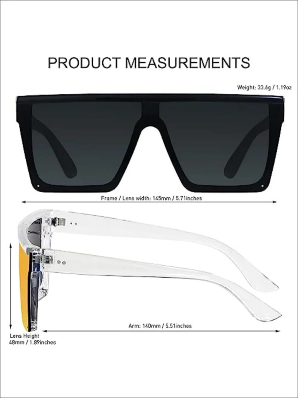 Oversized Square Flat Top Sunglasses UV400 Shield Unisex